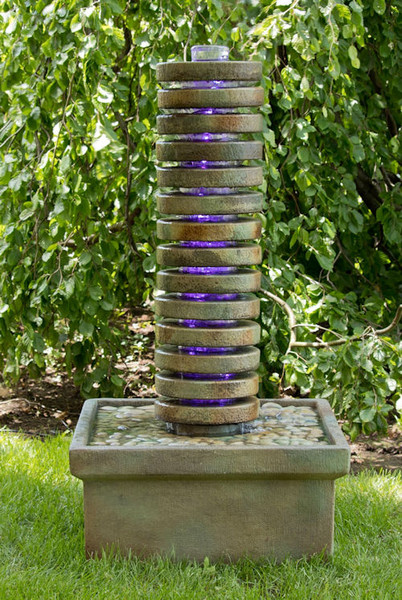 Round Luminaire Fountain Fourteen Disks Stacked Acrylic Rings Modern
